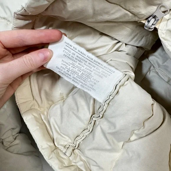 Vintage 70s Puffer Coat Cream Quilted Down Hooded Jacket Parka 60s Retro Large - Picture 3 of 5